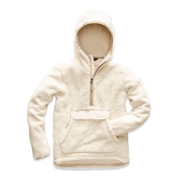 The North Face Sherpa Hoodie Womens Cream Tan Elbow Patches Campshire 1/2 Zip L - Picture 1 of 11